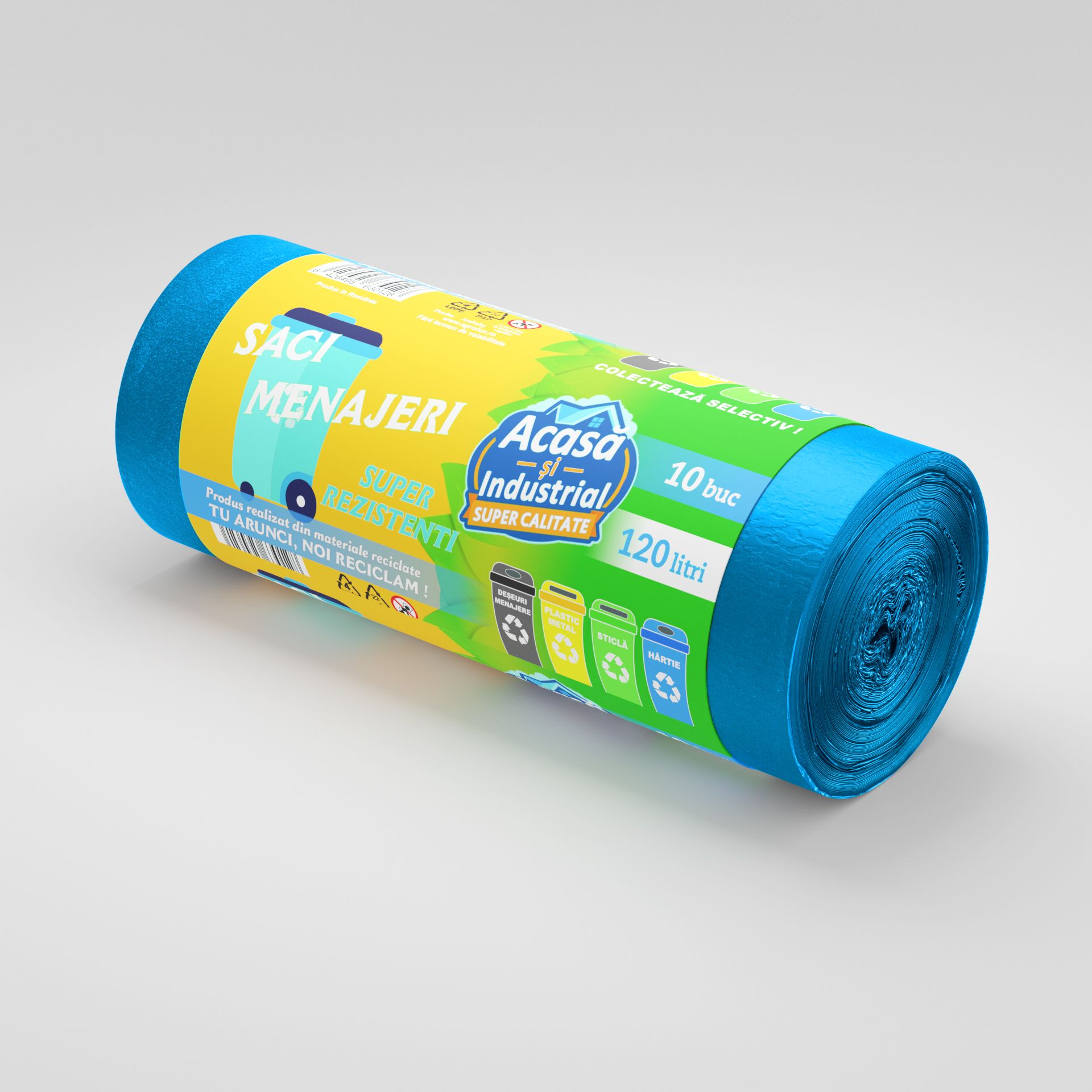 Saci menajeri 120L albastru 10 saci/rola Acasa si Industrial