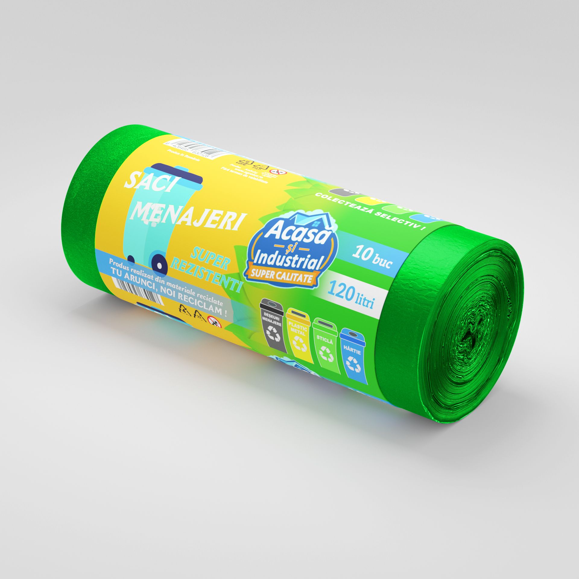 Saci menajeri 120L verde 10 saci/rola Acasa si Industrial
