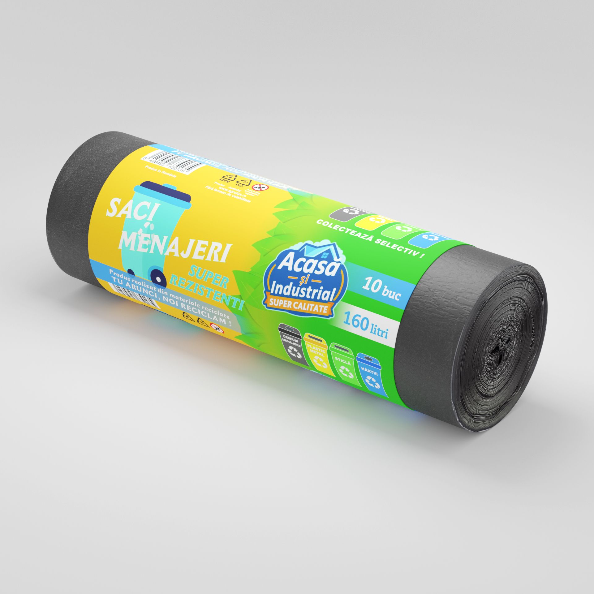 Saci menajeri 160L negru 10 saci/rola Acasa si Industrial