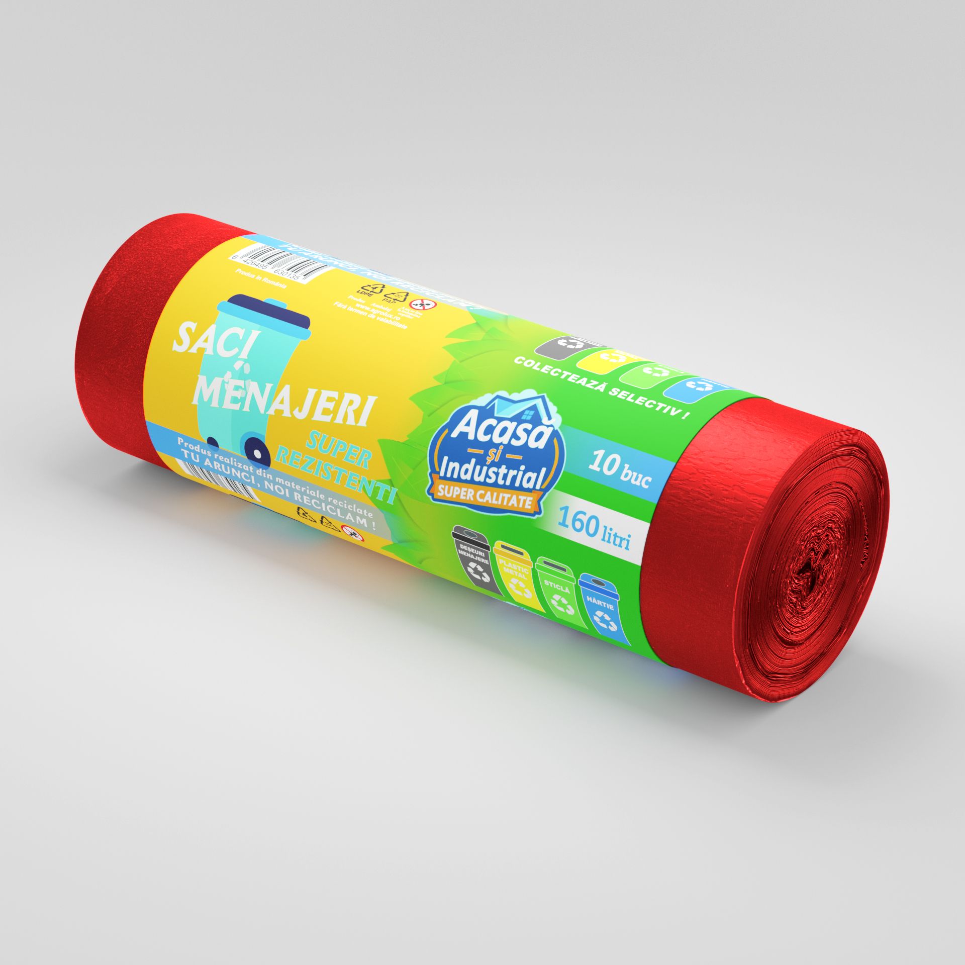 Saci menajeri 160L rosu 10 saci/rola Acasa si Industrial
