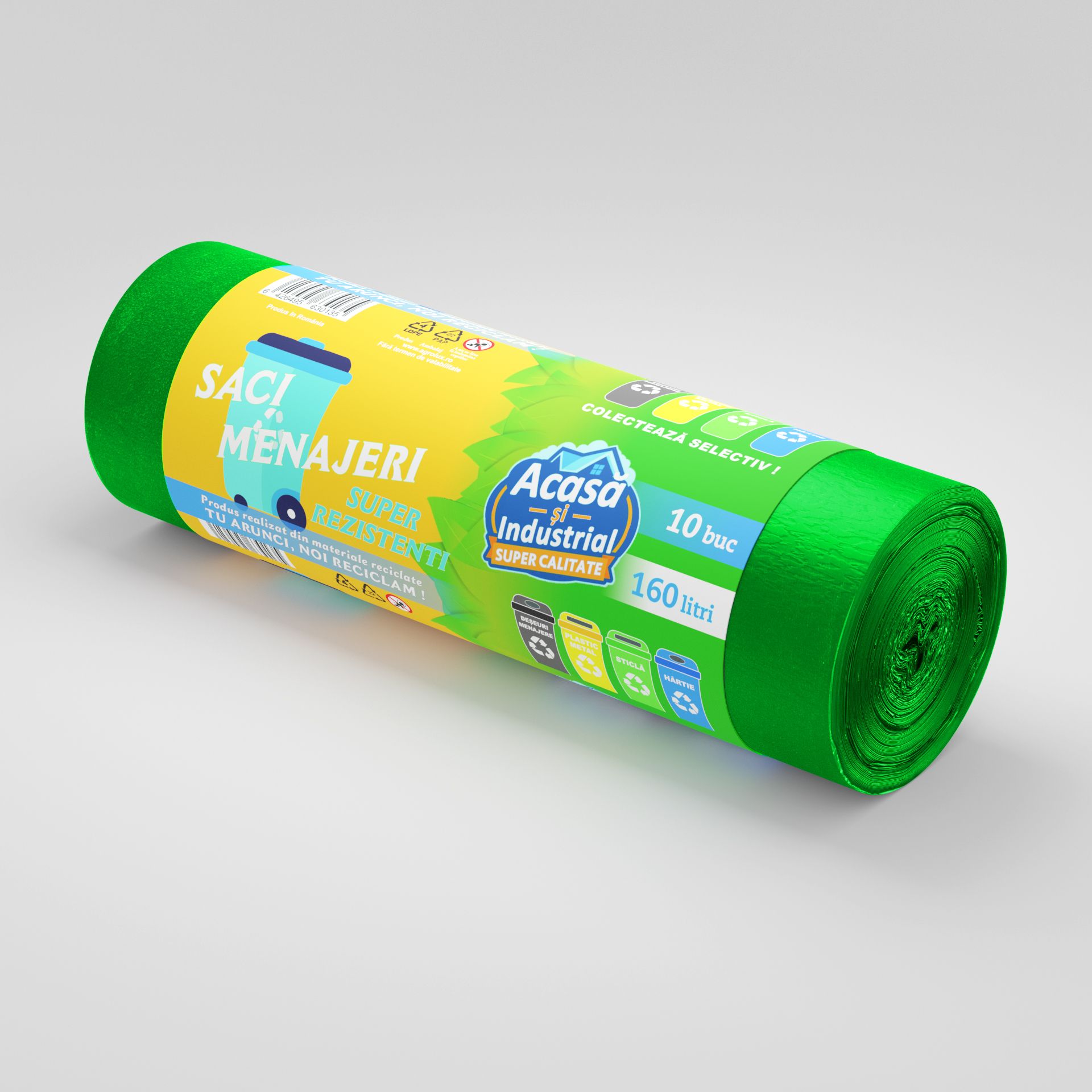 Saci menajeri 160L verde 10 saci/rola Acasa si Industrial