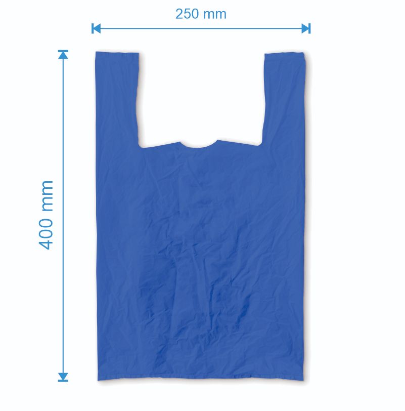 Sacosa maieu 250mm x 400mm - 50 microni grosime, cu pliuri de 60mm, reciclat, culoarea albastru