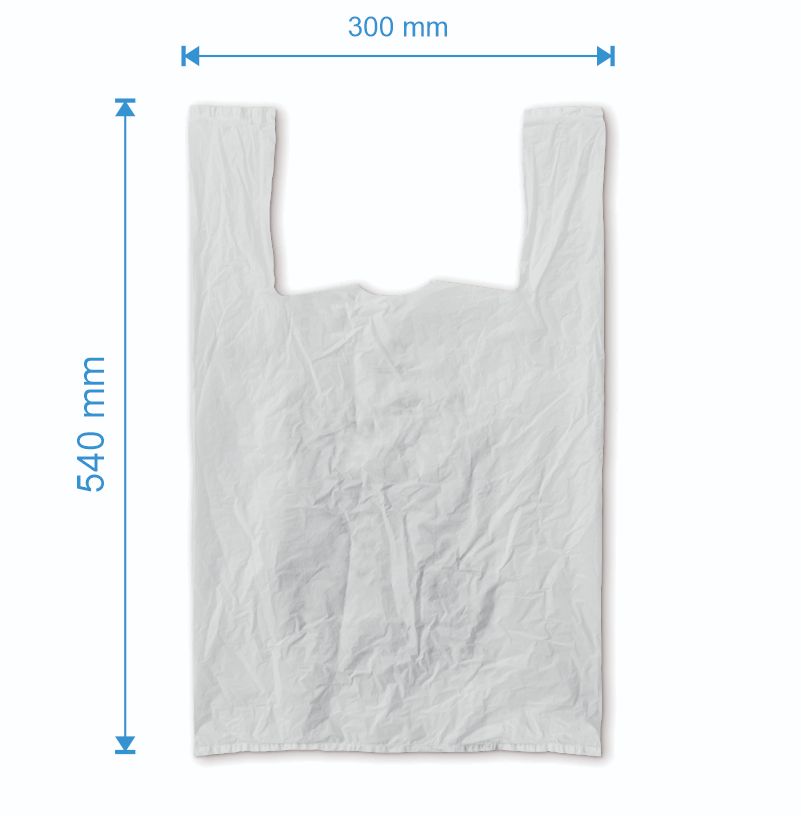 Sacosa maieu 300mm x 540mm - 50 microni grosime, cu pliuri de 80mm, reciclat, culoarea alb