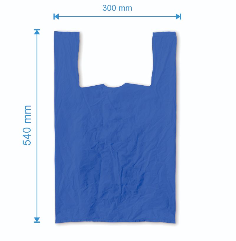 Sacosa maieu 300mm x 540mm - 50 microni grosime, cu pliuri de 80mm, reciclat, culoarea albastru