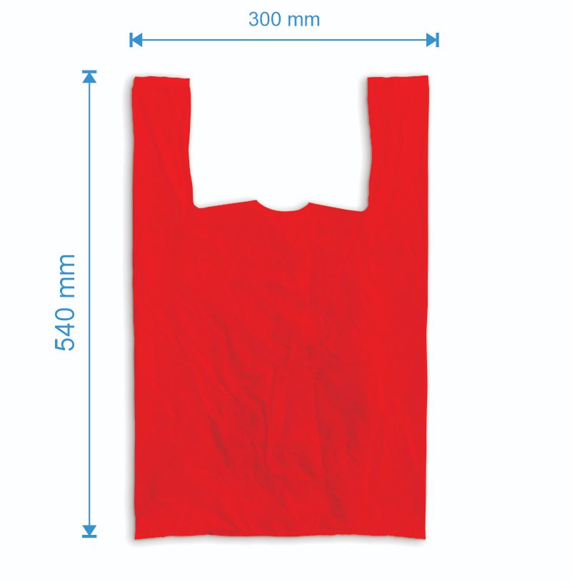 Sacosa maieu 300mm x 540mm - 50 microni grosime, cu pliuri de 80mm, reciclat, culoarea rosu