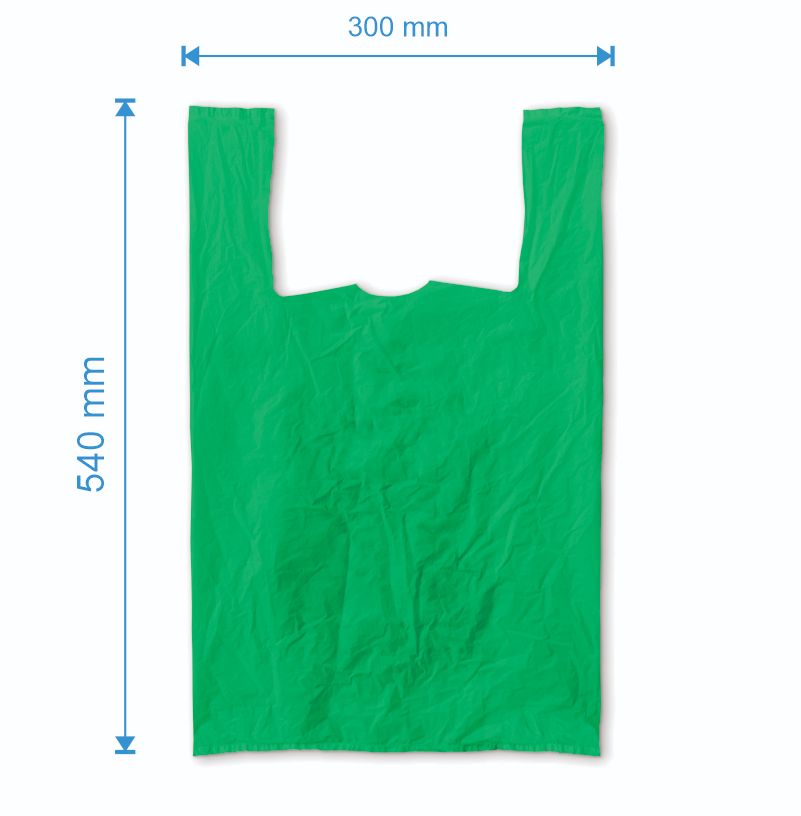 Sacosa maieu 300mm x 540mm - 50 microni grosime, cu pliuri de 80mm, reciclat, culoarea verde