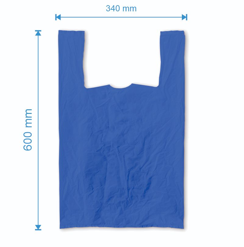 Sacosa maieu 340mm x 600mm - 50 microni grosime, cu pliuri de 100mm, reciclat, culoarea albastru