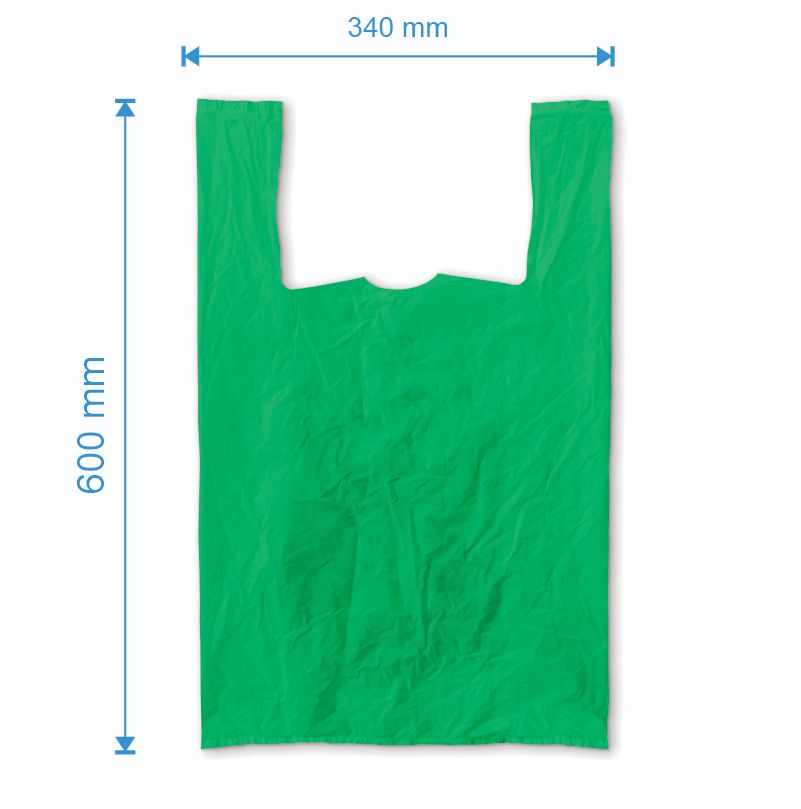 Sacosa maieu 340mm x 600mm - 50 microni grosime, cu pliuri de 100mm, reciclat, culoarea verde