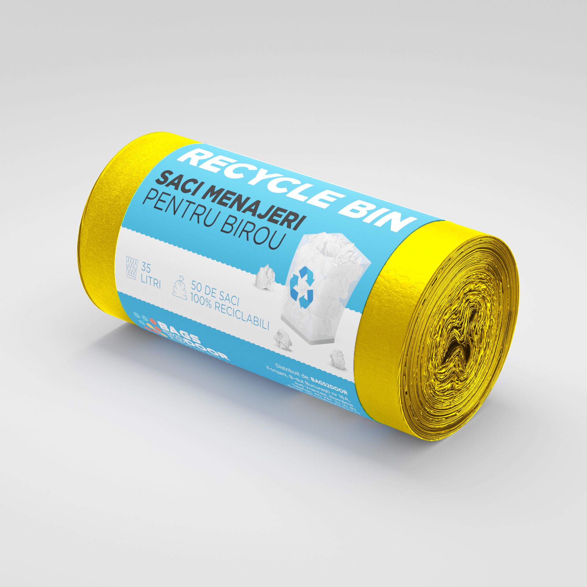 Saci menajeri 35L galbeni 50 saci/rola Recycle Bin