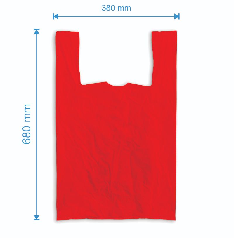 Sacosa maieu 380mm x 680mm - 50 microni grosime, cu pliuri de 140mm, virgin, culoarea rosu