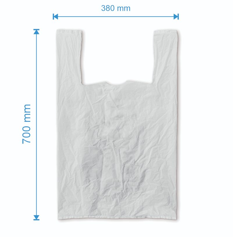 Sacosa maieu  380mm x 700mm - 50 microni grosime, cu pliuri de 140mm, reciclat, culoarea alb