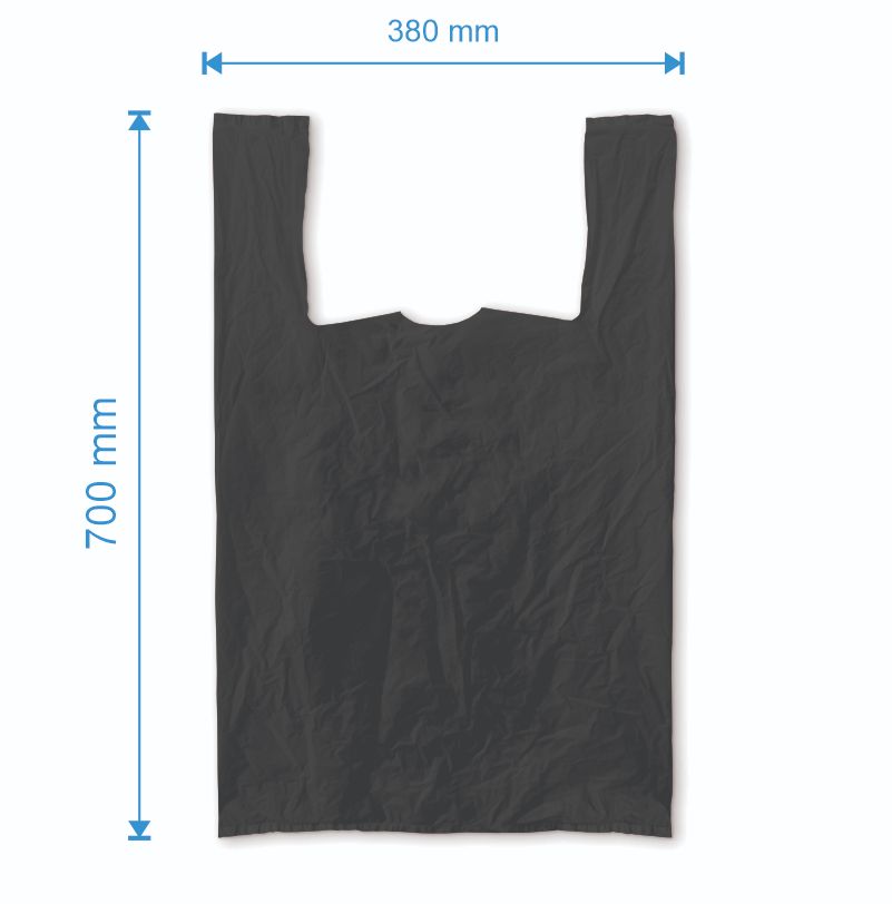 Sacosa maieu  380mm x 700mm - 50 microni grosime, cu pliuri de 140mm, reciclat, culoarea negru