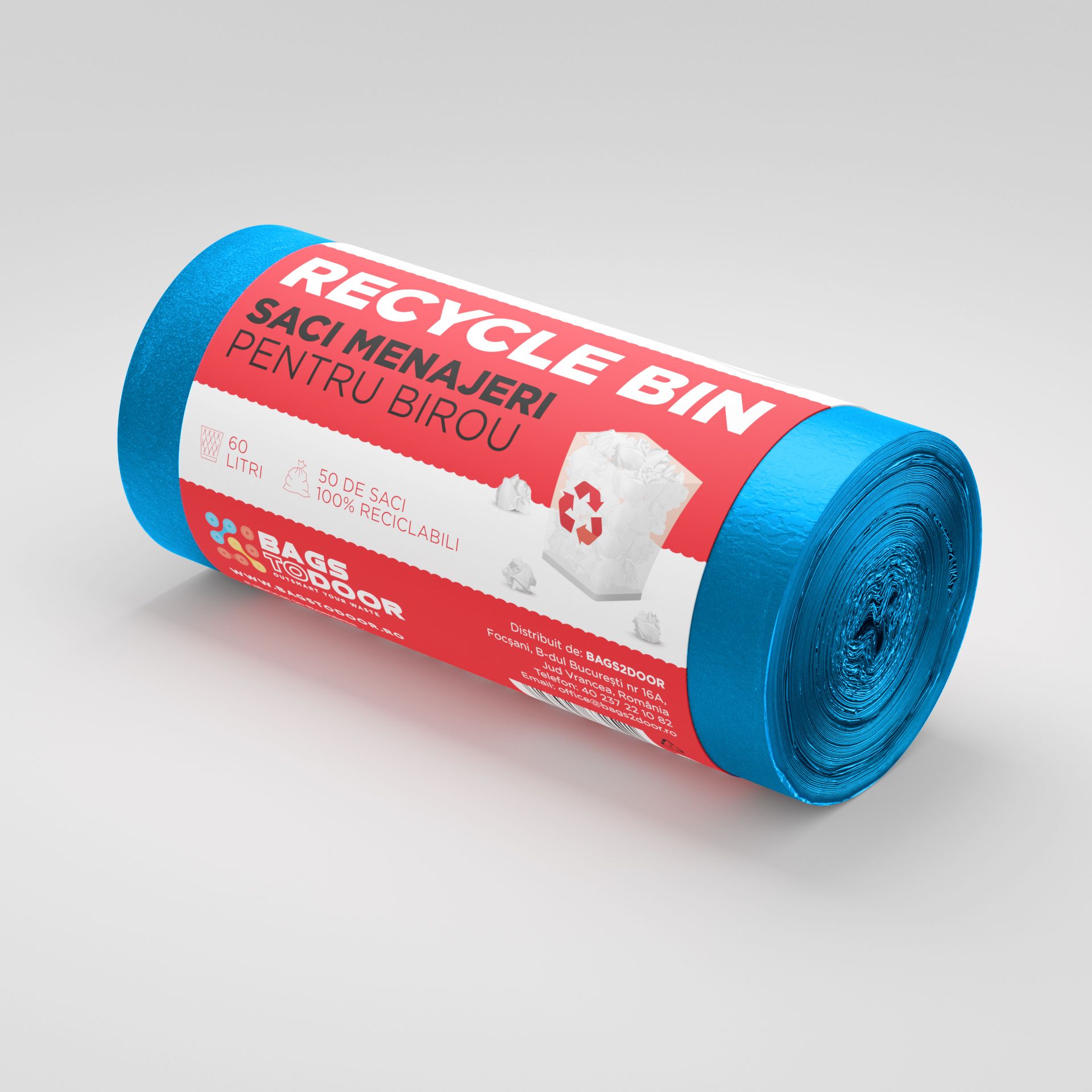 Saci menajeri 60L albaștri 50 saci/rola Recycle Bin