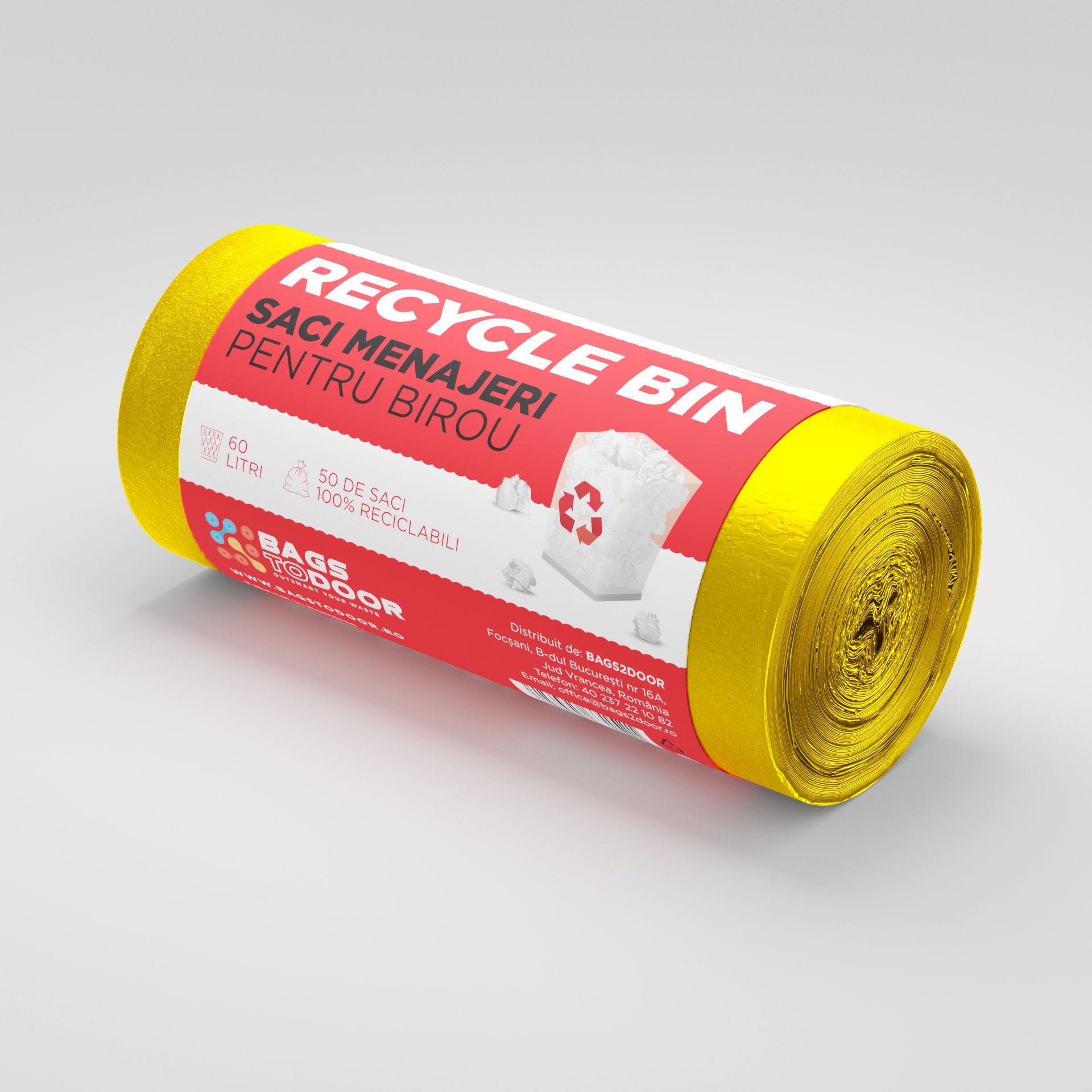 Saci menajeri 60L galbeni 50 saci/rola Recycle Bin