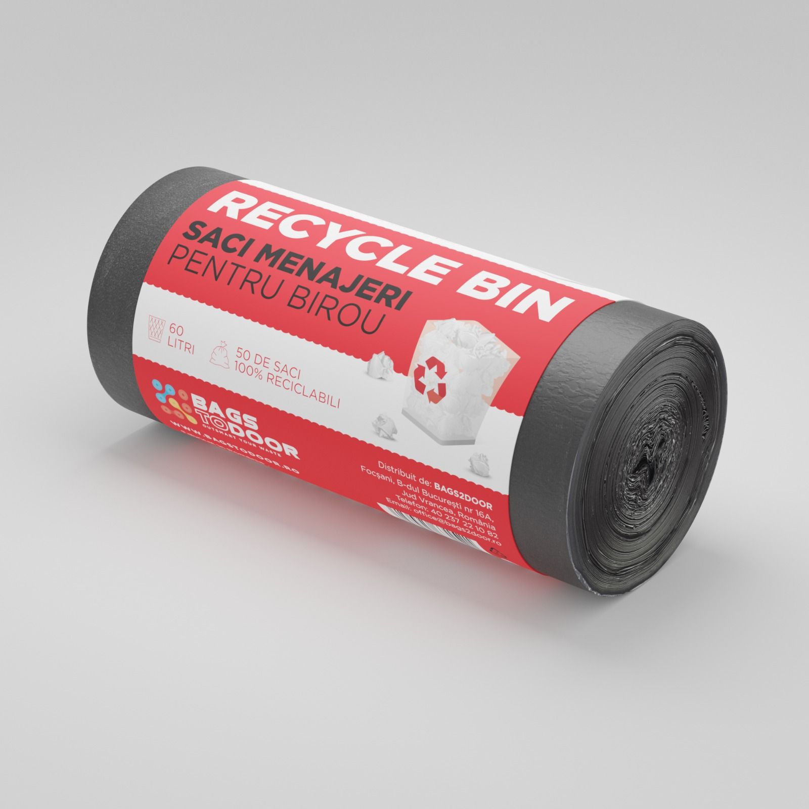 Saci menajeri 60L negru 50 saci/rola Recycle Bin