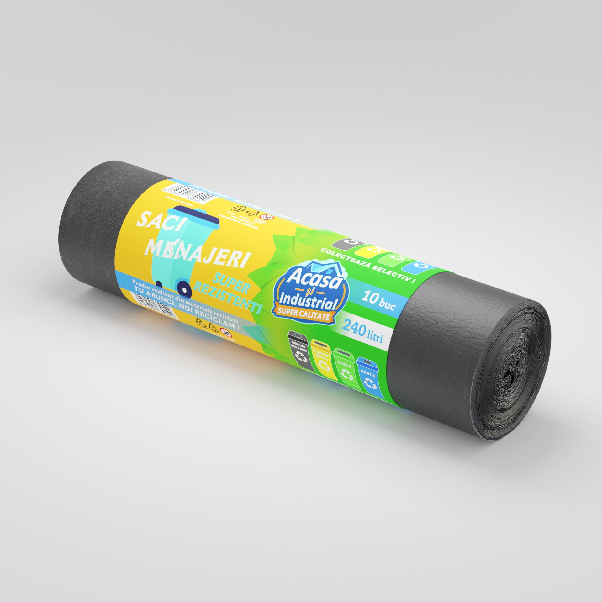 Saci menajeri 240L negru 10 saci/rola Acasa si Industrial
