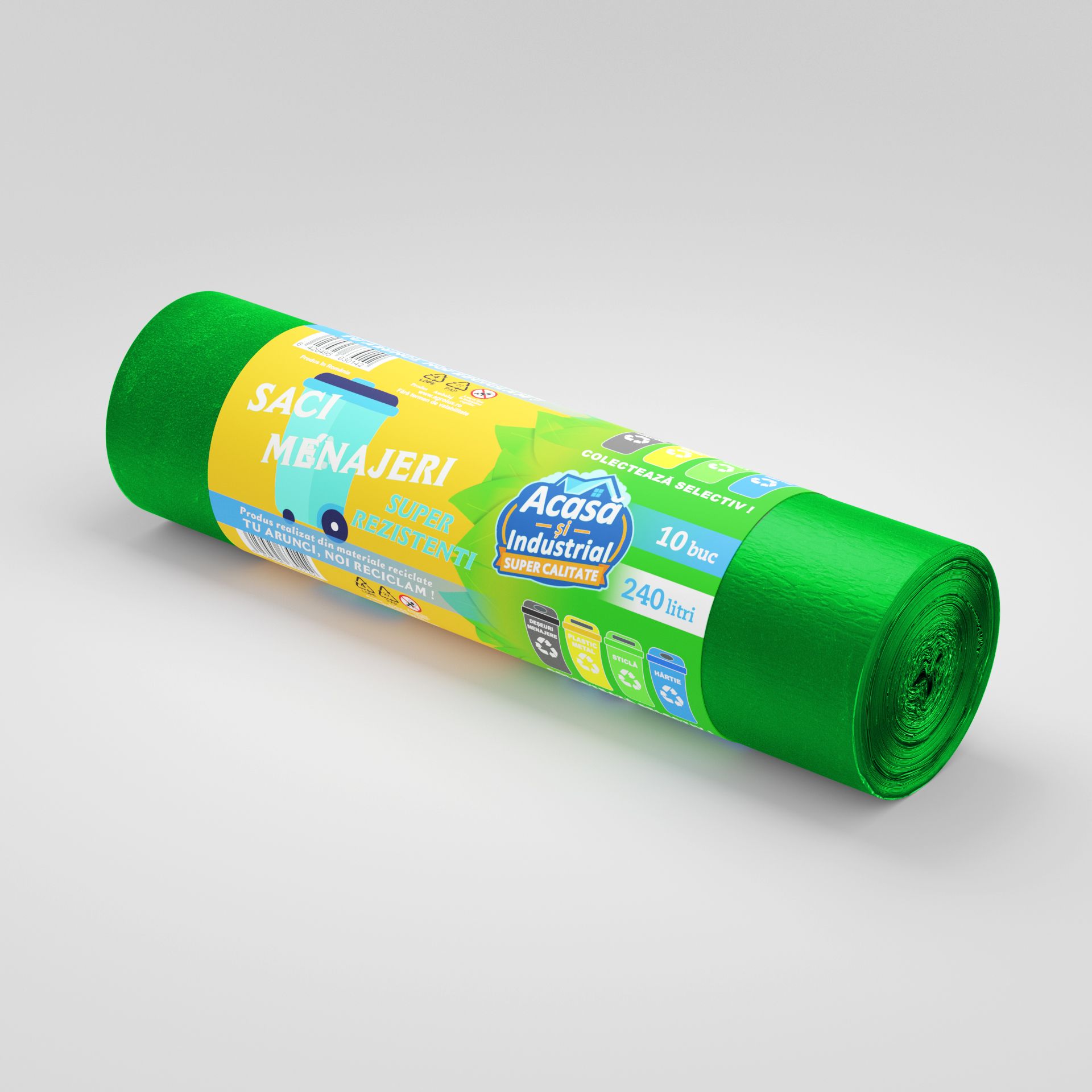 Saci menajeri 240L verde 10 saci/rola Acasa si Industrial