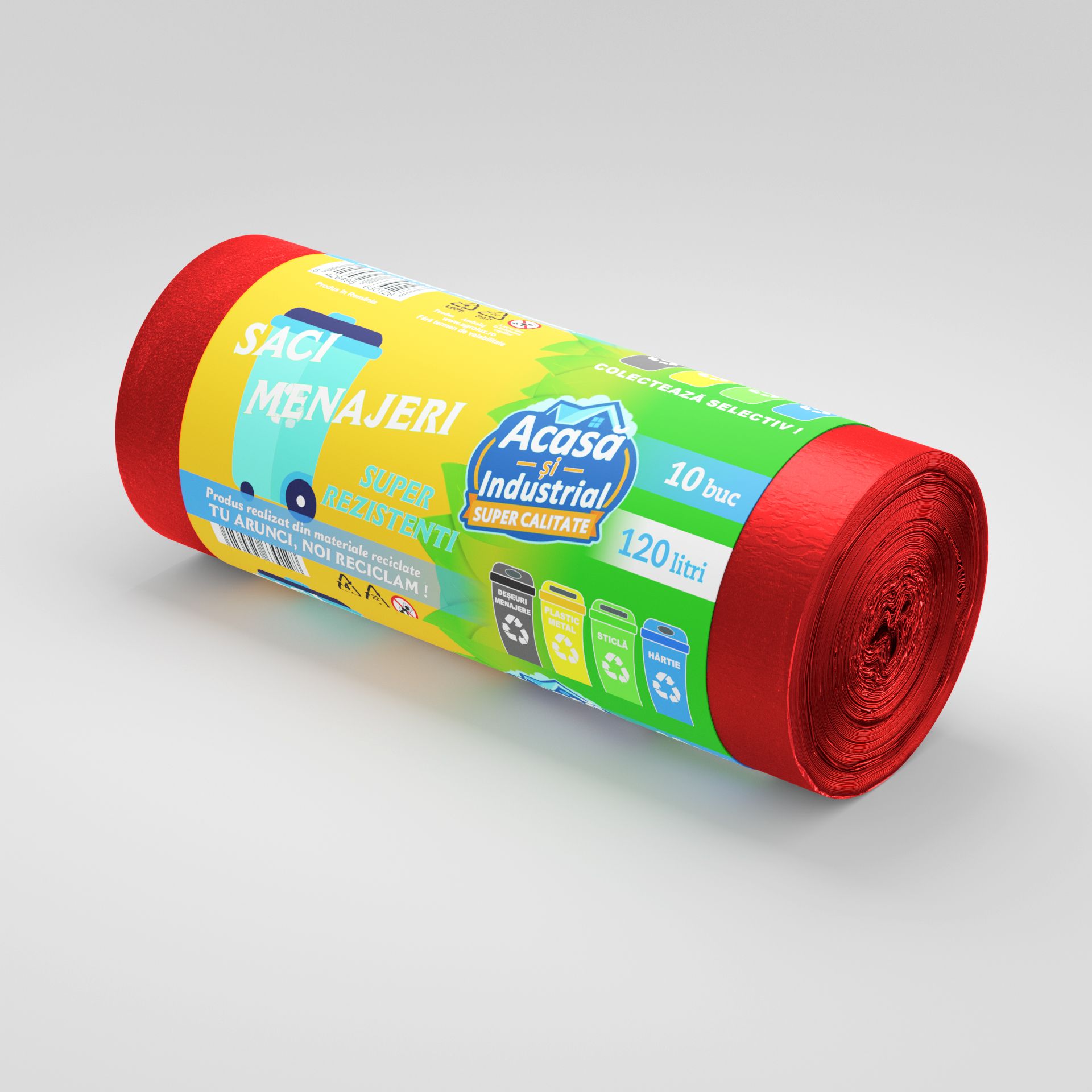 Saci menajeri 120L rosu 10 saci/rola Acasa si Industrial