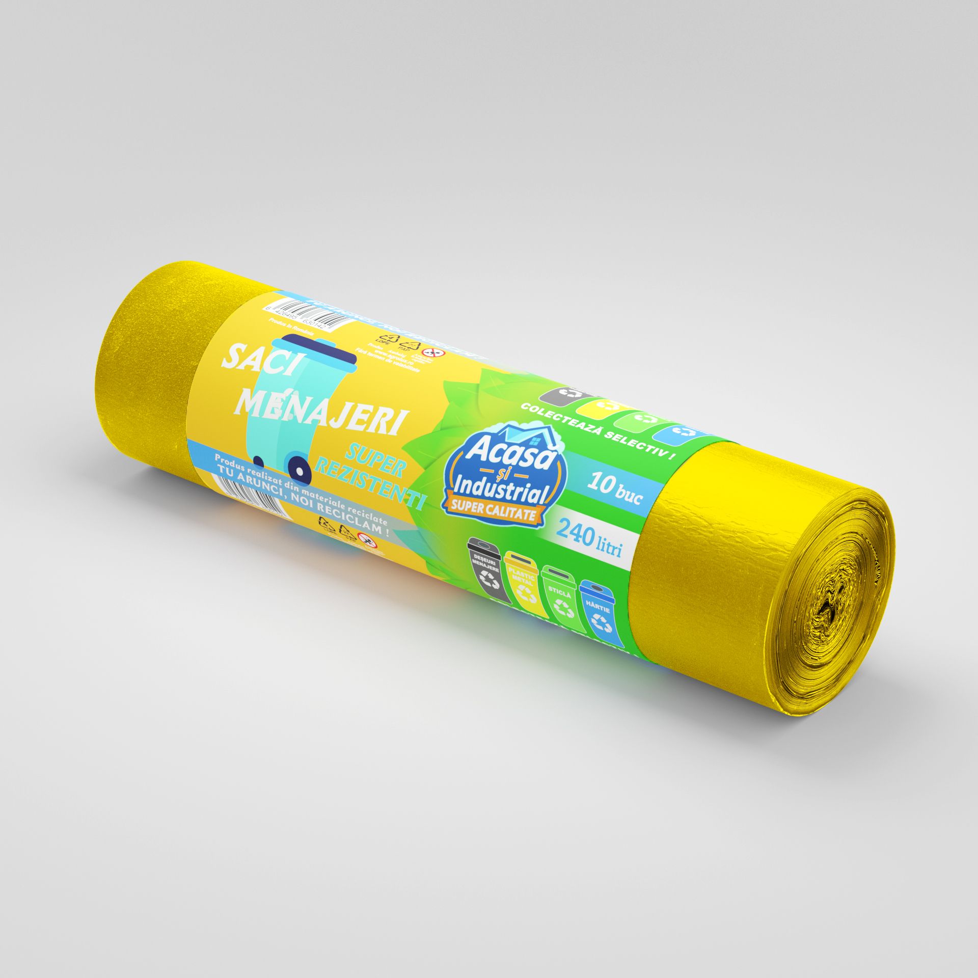 Saci menajeri 240L galben 10 saci/rola Acasa si Industrial